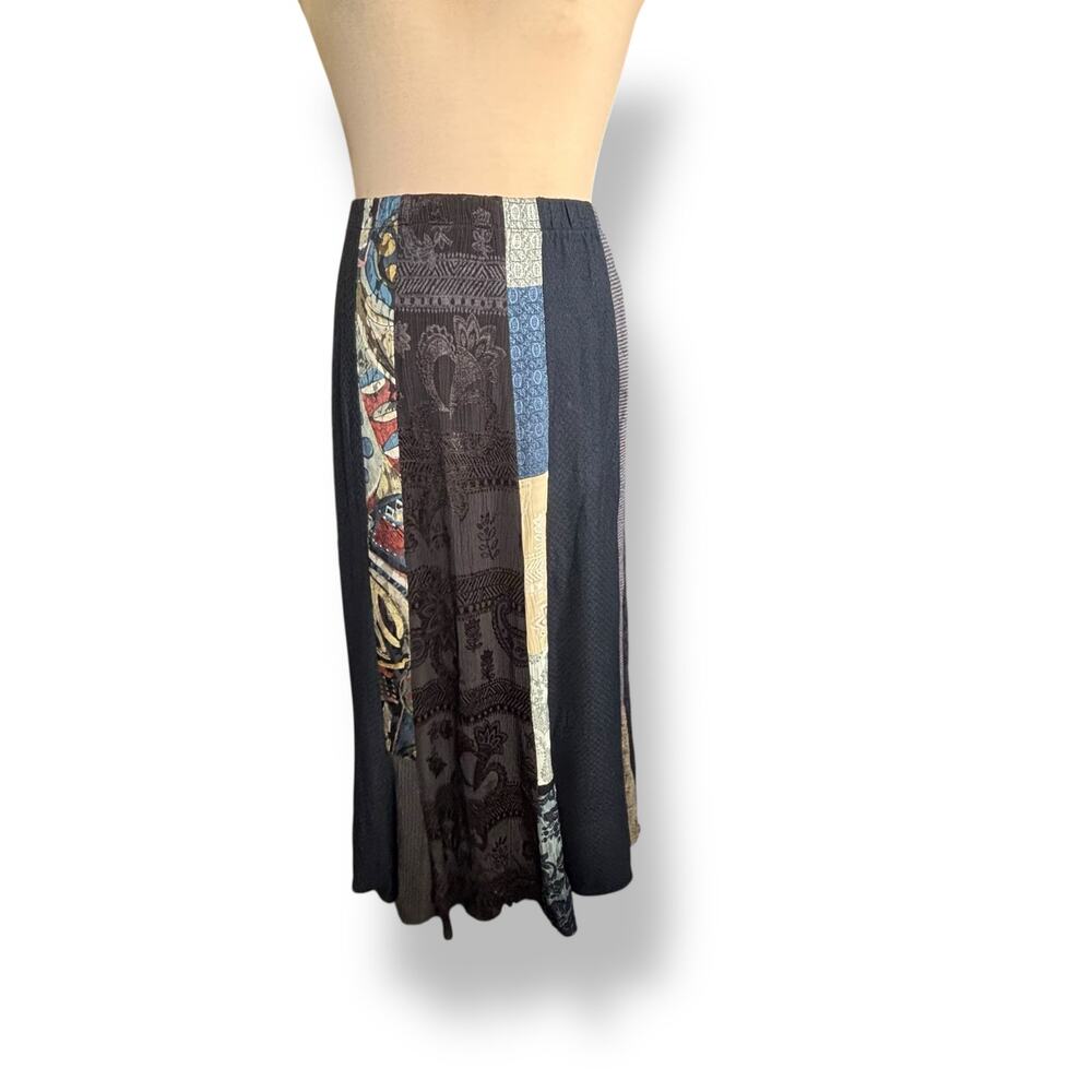 Vintage 90s Patchwork Maxi Skirt Boho Artsy Panel Flowy A Line Mixed Fabric - Picture 4 of 11